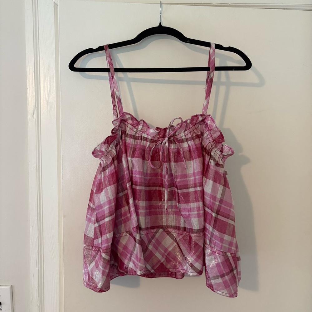 NWT Anthropologie Pilcro Sheen Plaid Women's Top